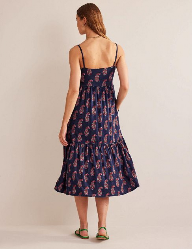 Light Navy Women's Boden Strappy Jersey Midi Dress | 40821MDEF