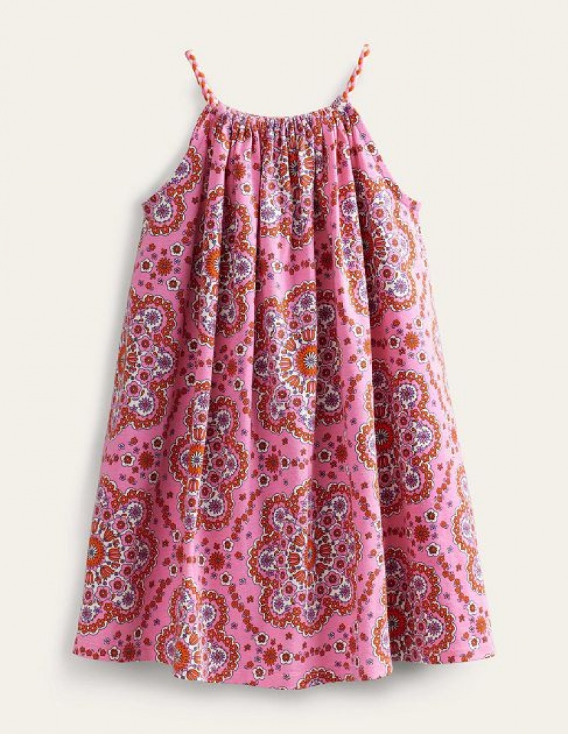 Light Pink Kids\' Boden Plaited Strap Dress | 62304YHGA