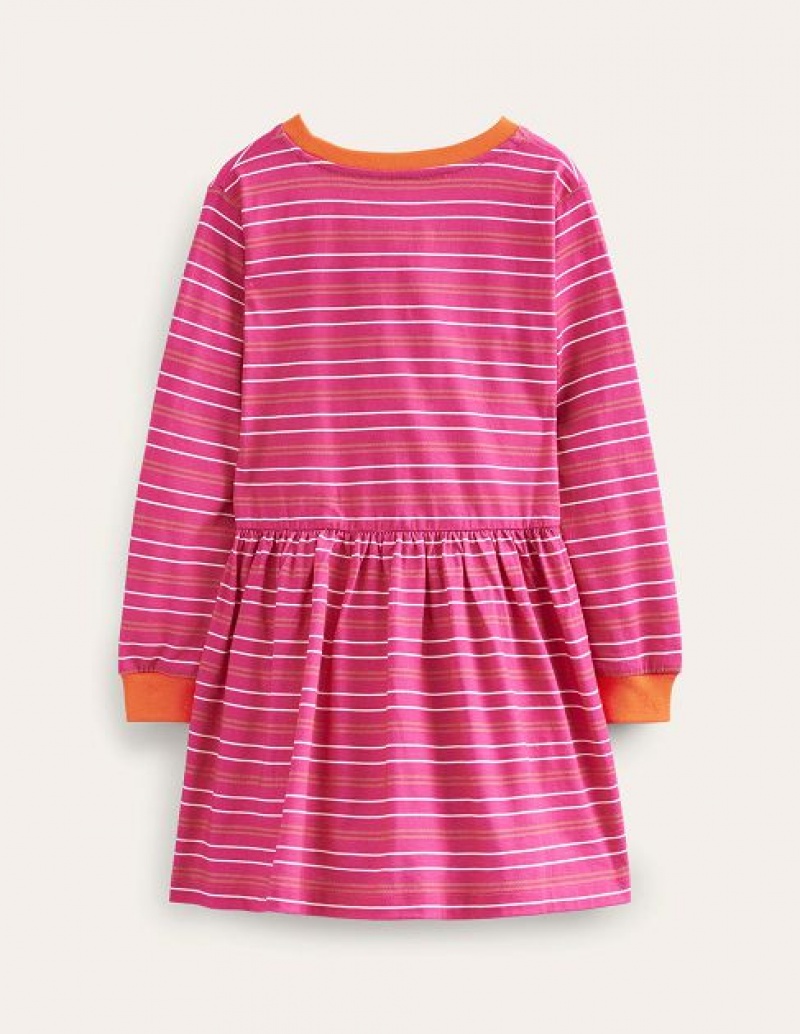 Light Pink Kids' Boden Slub Stripe Jersey Dress | 74516LGWP