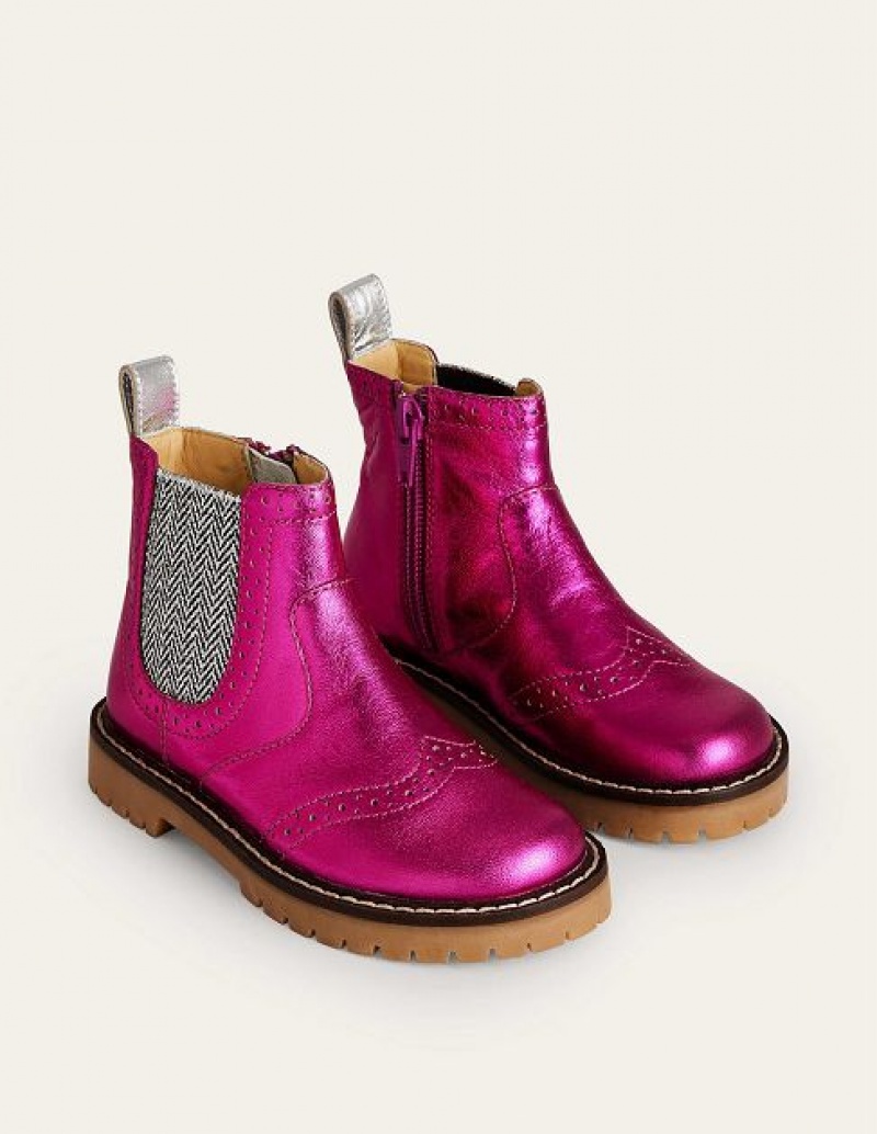 Light Pink Metal Kids' Boden Leather Chelsea Boots | 47158YCUF