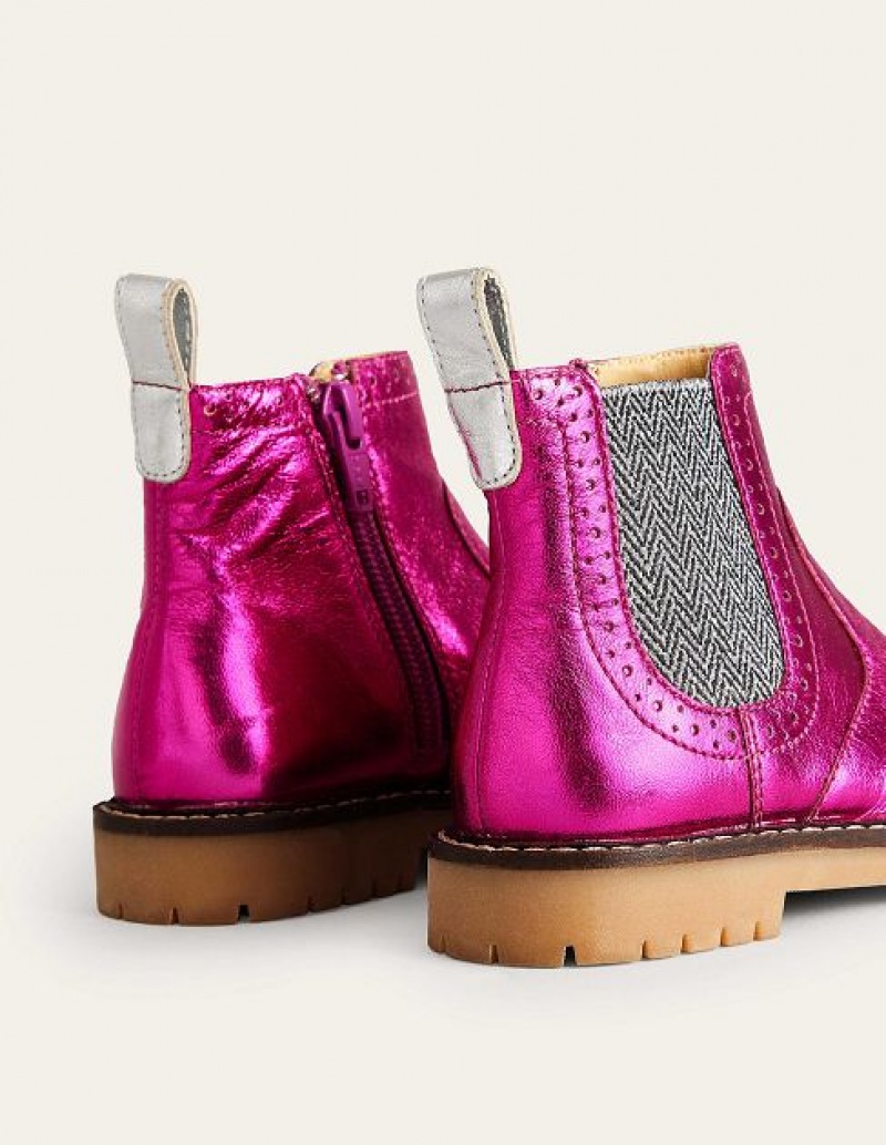 Light Pink Metal Kids' Boden Leather Chelsea Boots | 47158YCUF