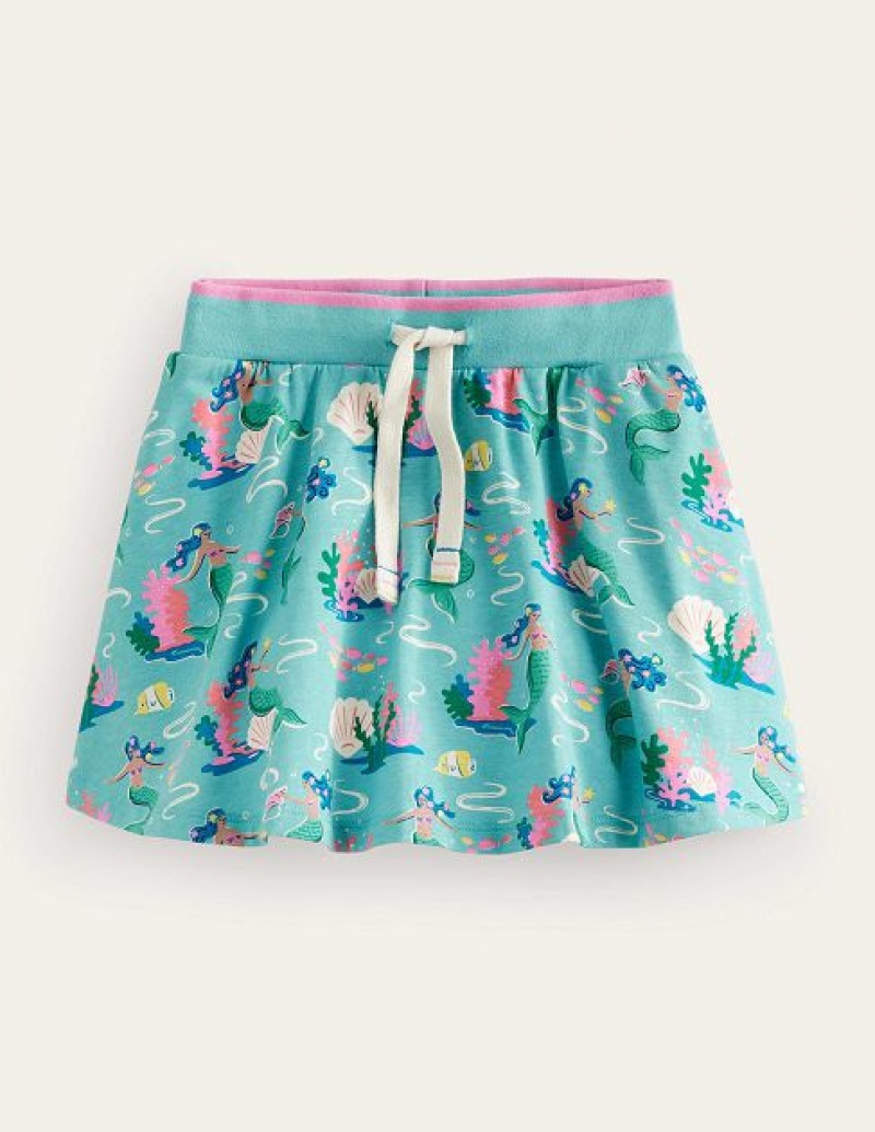 Light Turquoise Blue Kids' Boden Printed Jersey Skirts | 54976ROVQ