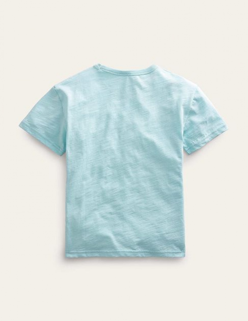 Light Turquoise Blue Kids' Boden Relaxed Chest Stripe T-Shirt | 75910NHAV