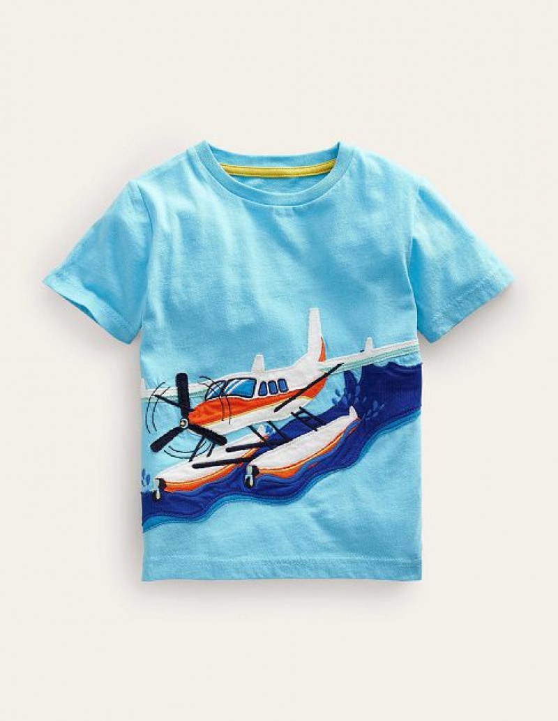 Light Turquoise Blue Kids\' Boden Transportation Logo T-Shirt | 72986JANI