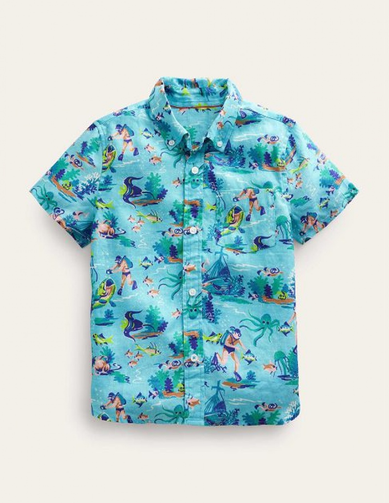 Light Turquoise Kids' Boden Vacation Shirts | 87216TWYC