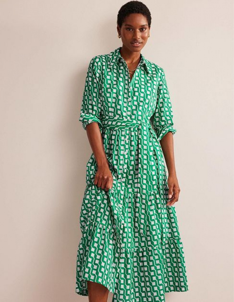 Light Turquoise Women\'s Boden Flo Cotton Shirt Dress | 02351BPYF