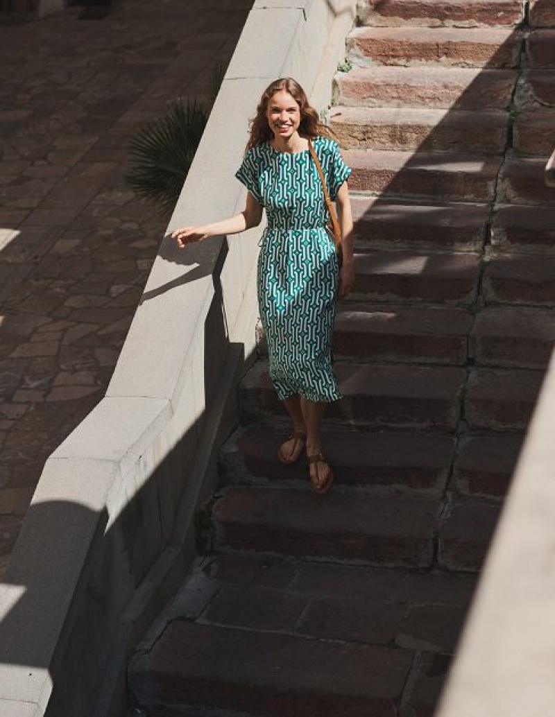 Light Turquoise / Azure Women's Boden Short Sleeve Column Midi Dress | 96182PGQU