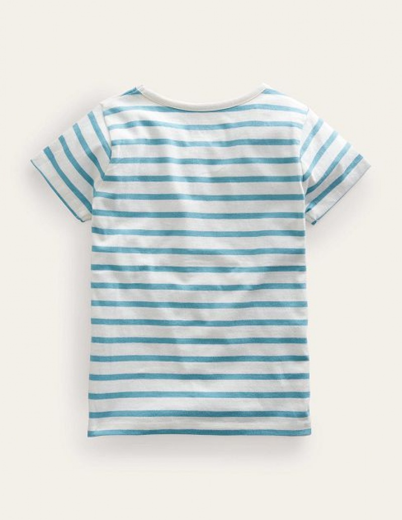 Light Turquoise / White Kids' Boden Applique T-Shirt | 01728EYMN