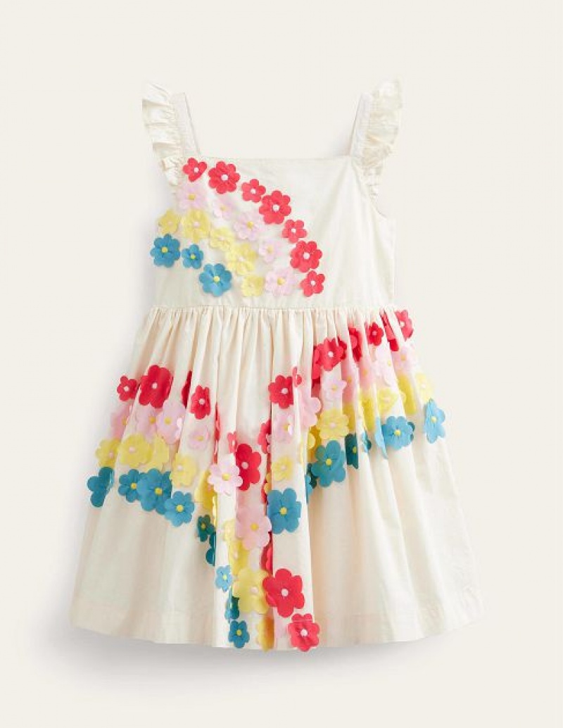 Light Yellow Kids' Boden Flutter Flower Rainbow Dress | 69507NAZQ