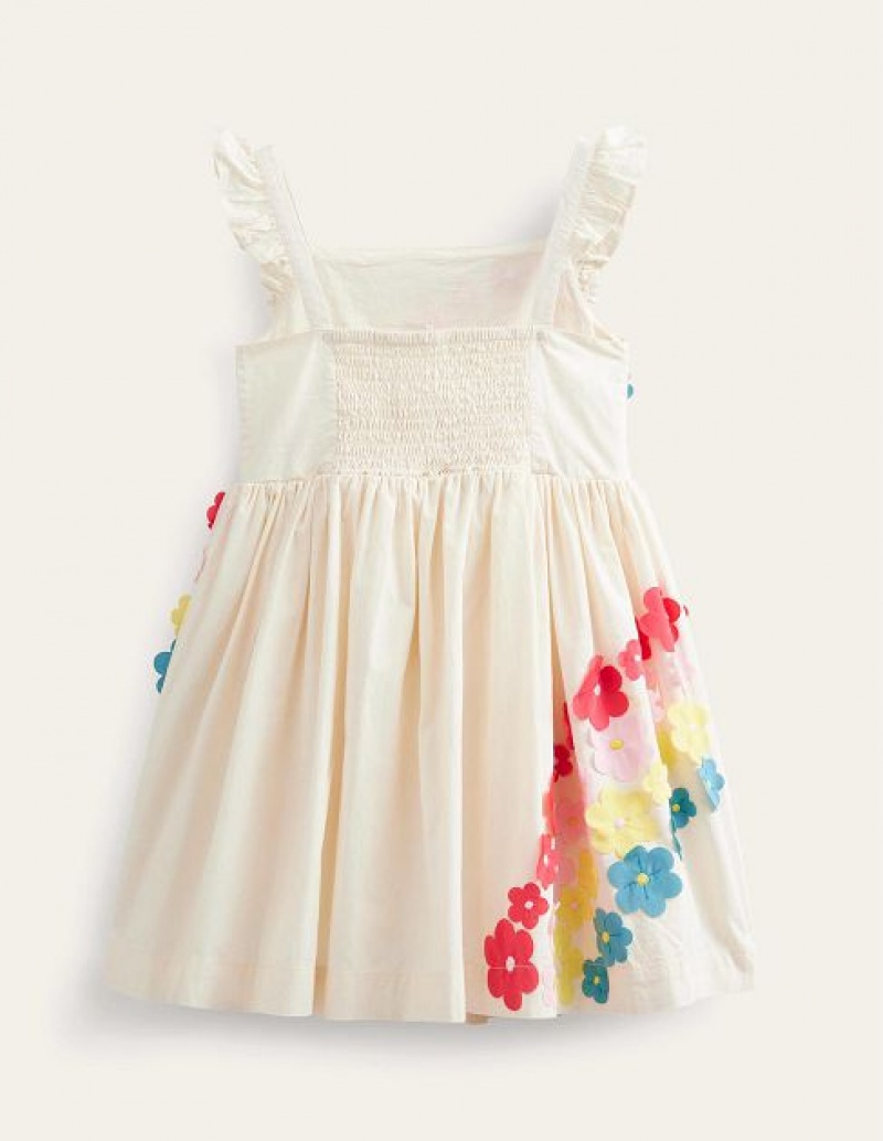 Light Yellow Kids' Boden Flutter Flower Rainbow Dress | 69507NAZQ