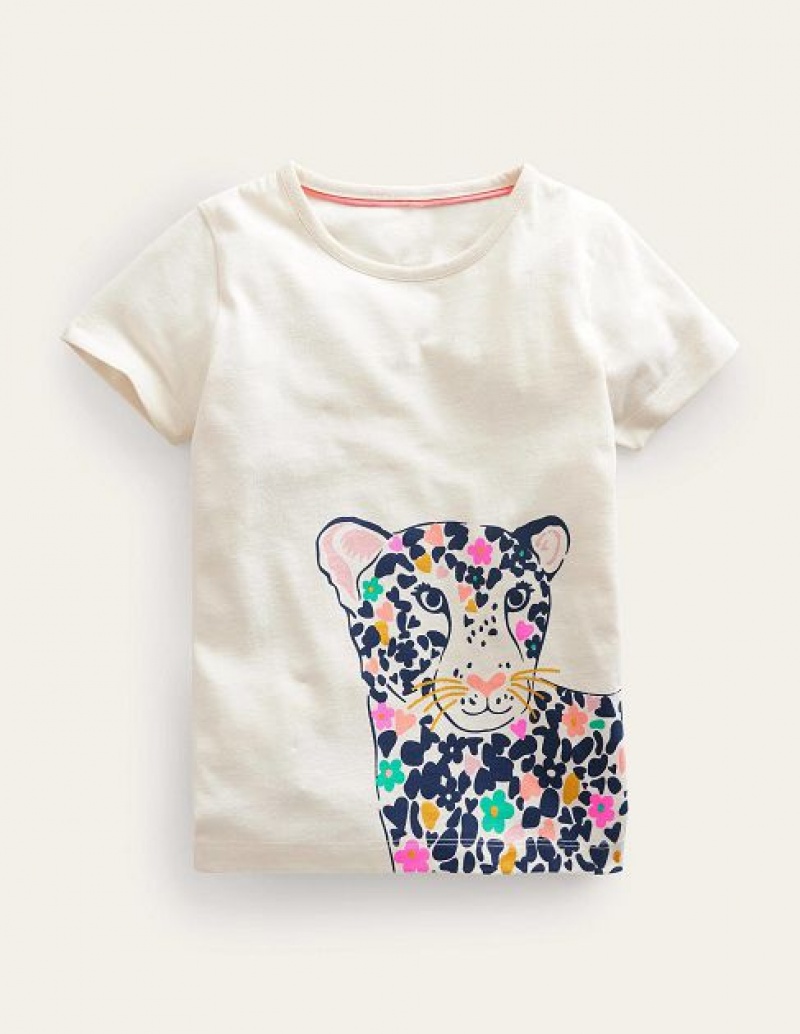 Light Yellow Leopard Kids\' Boden Leopard Logo Tee T-Shirt | 31852NZPQ