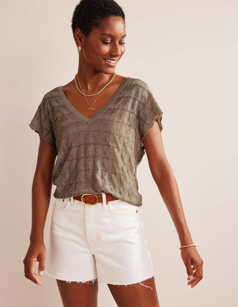 Metal Grey Women's Boden V-neck Beach Tops | 69512AHNB