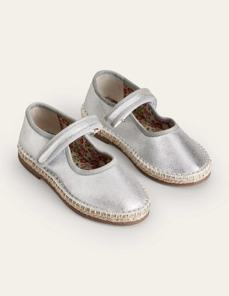 Metal Silver Kids' Boden Canvas Trim Espadrilles | 36241NLYV