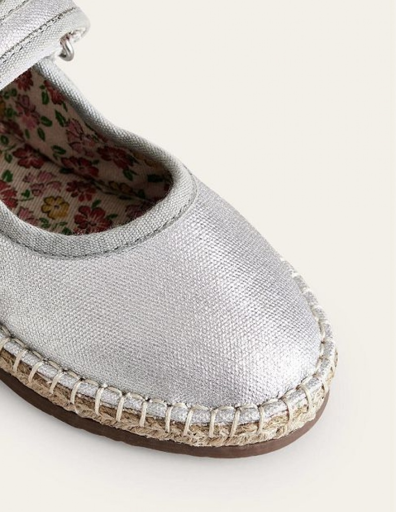 Metal Silver Kids' Boden Canvas Trim Espadrilles | 36241NLYV