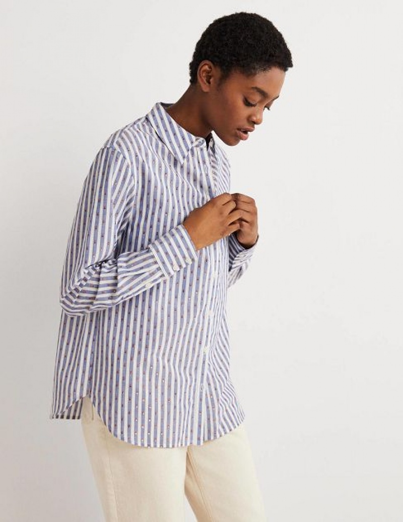 Metal Stripes Women's Boden Embroidered Relaxed Shirts | 53648GIDV