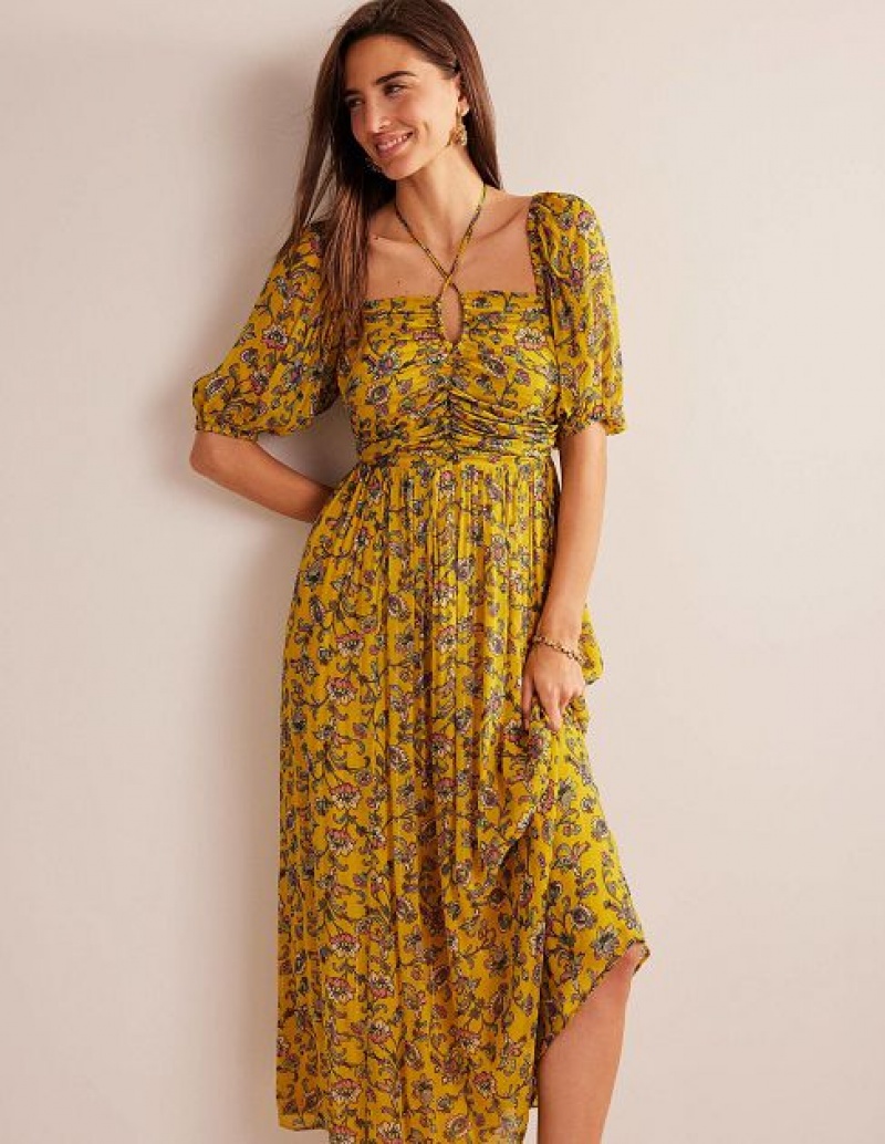 Mustard Women's Boden Halterneck Detail Maxi Dress | 12946XSZK