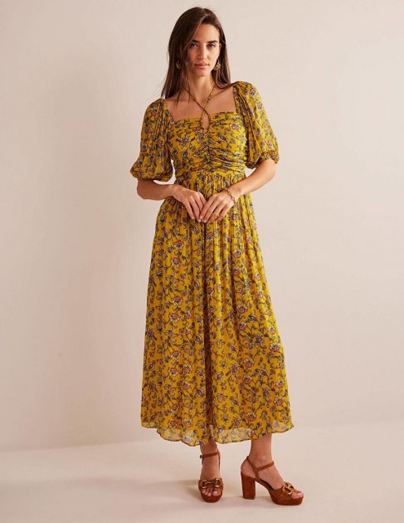 Mustard Women\'s Boden Halterneck Detail Maxi Dress | 12946XSZK