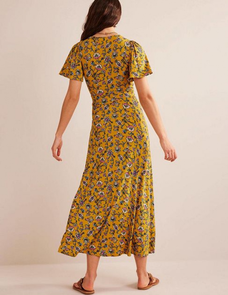 Mustard Women's Boden V-neck Jersey Midi Dress | 17925USJO