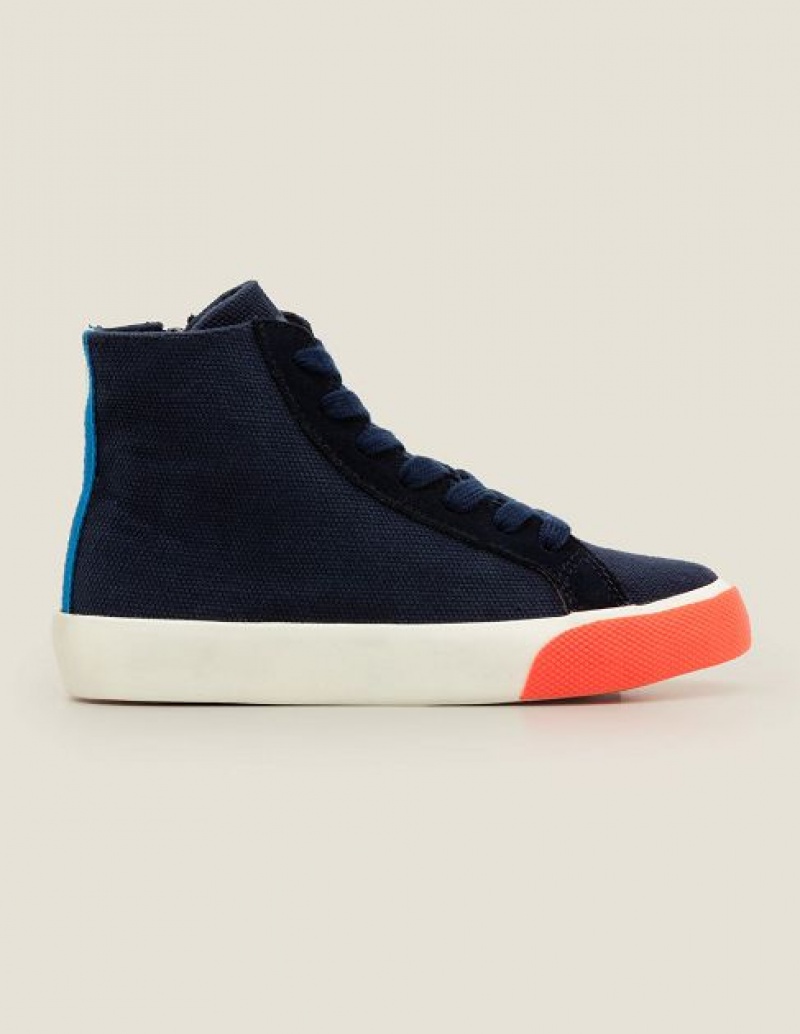 Navy Blue Kids' Boden Contrast Canvas High Tops | 48915IKHC