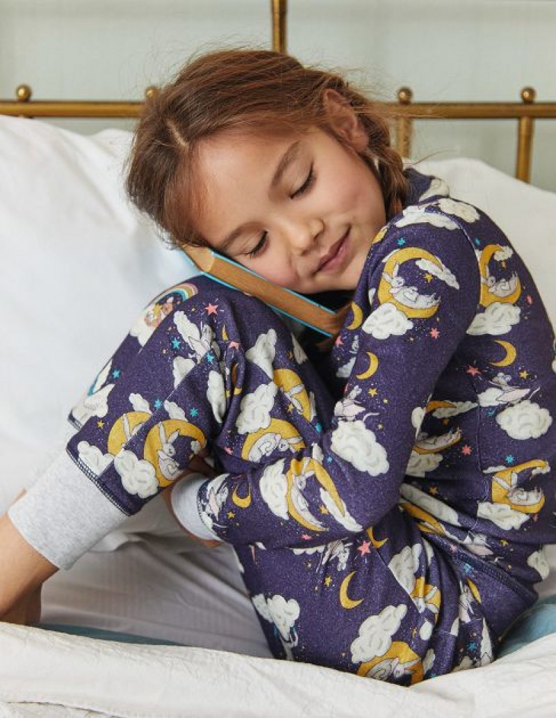 Navy Blue Kids' Boden Snug Glow-in-the-dark Pajamas | 65942IMNE