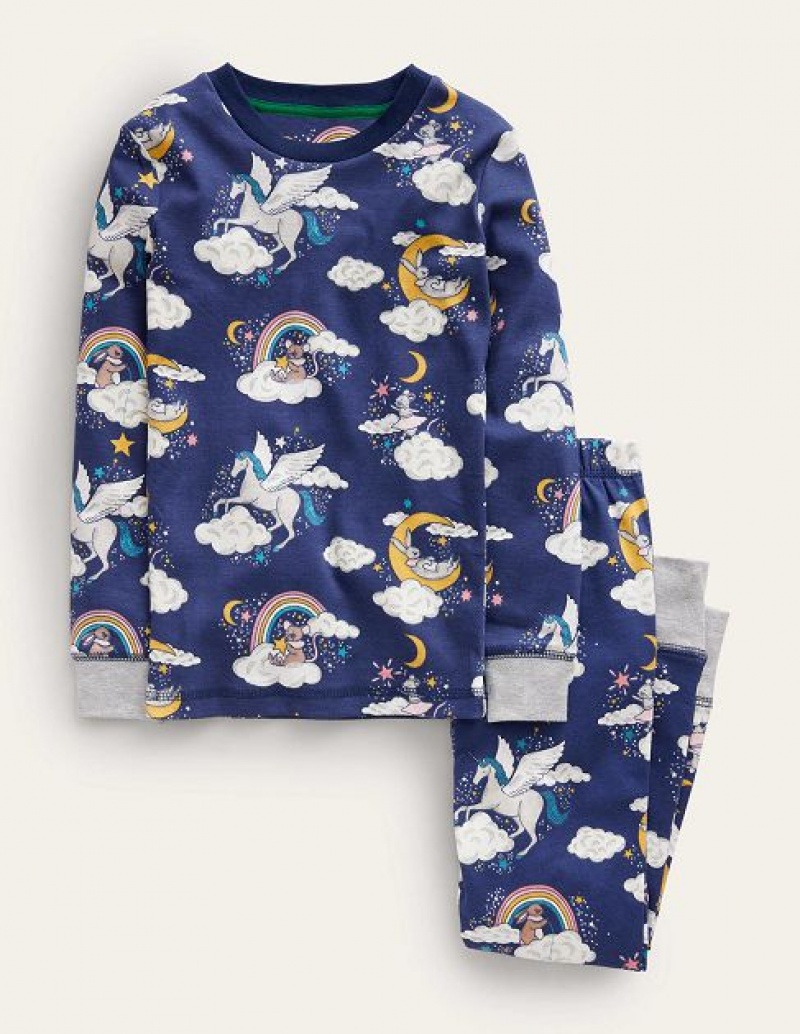 Navy Blue Kids' Boden Snug Glow-in-the-dark Pajamas | 65942IMNE