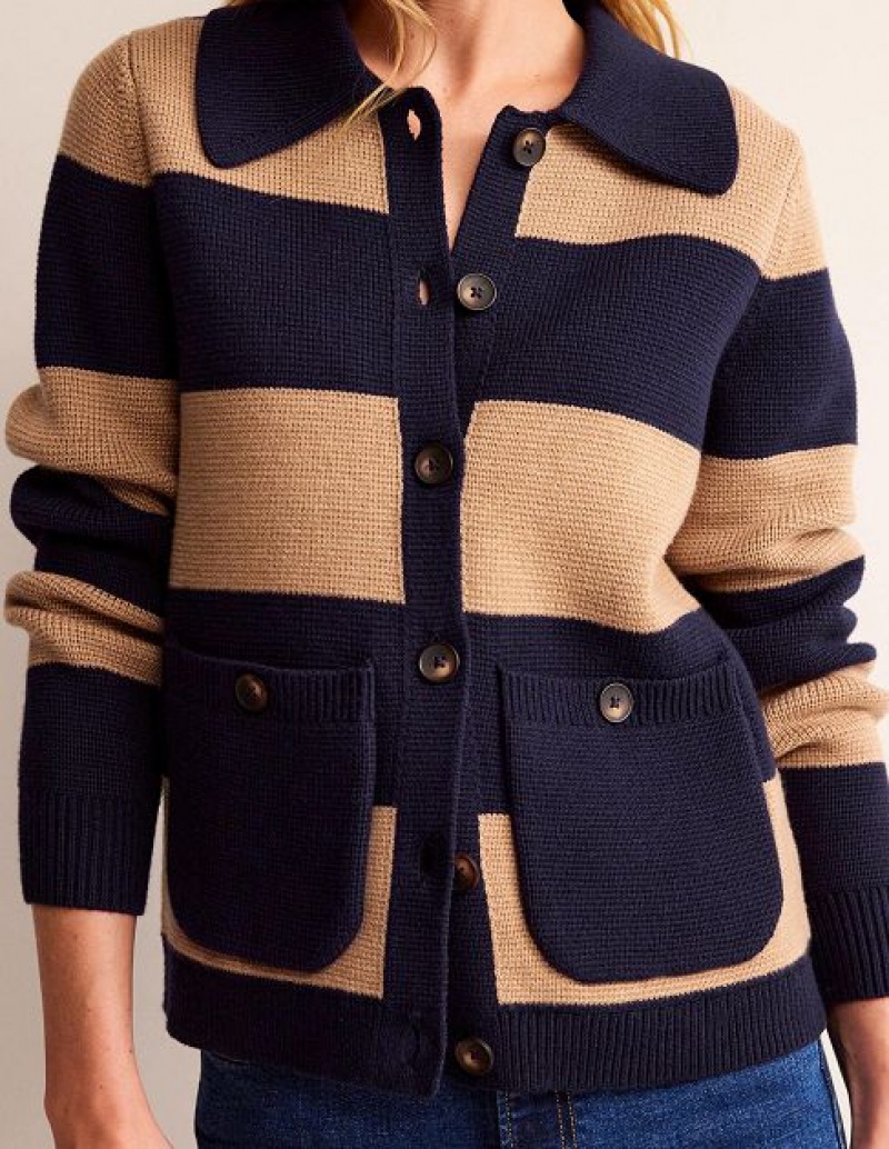 Navy Brown Women's Boden Emily Wool Blend Cardigan | 48512LQUS