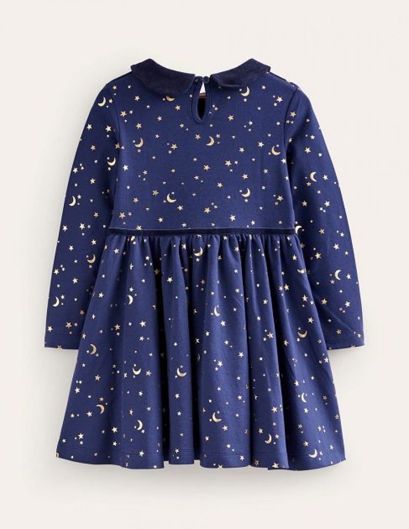 Navy Gold Kids' Boden Collared Twirly Dress | 38504HOTN