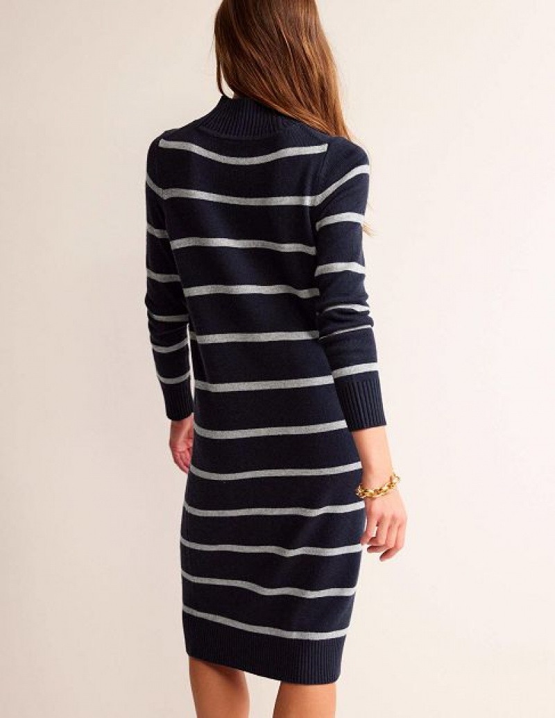 Navy Grey Women's Boden Verity Knitted Dress | 32087ZPHG