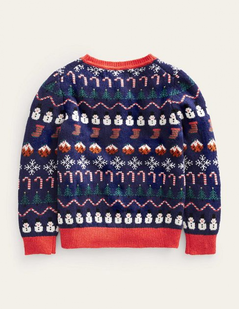 Navy Kids' Boden All Over Christmas Fairisle Sweaters | 76051PKTE