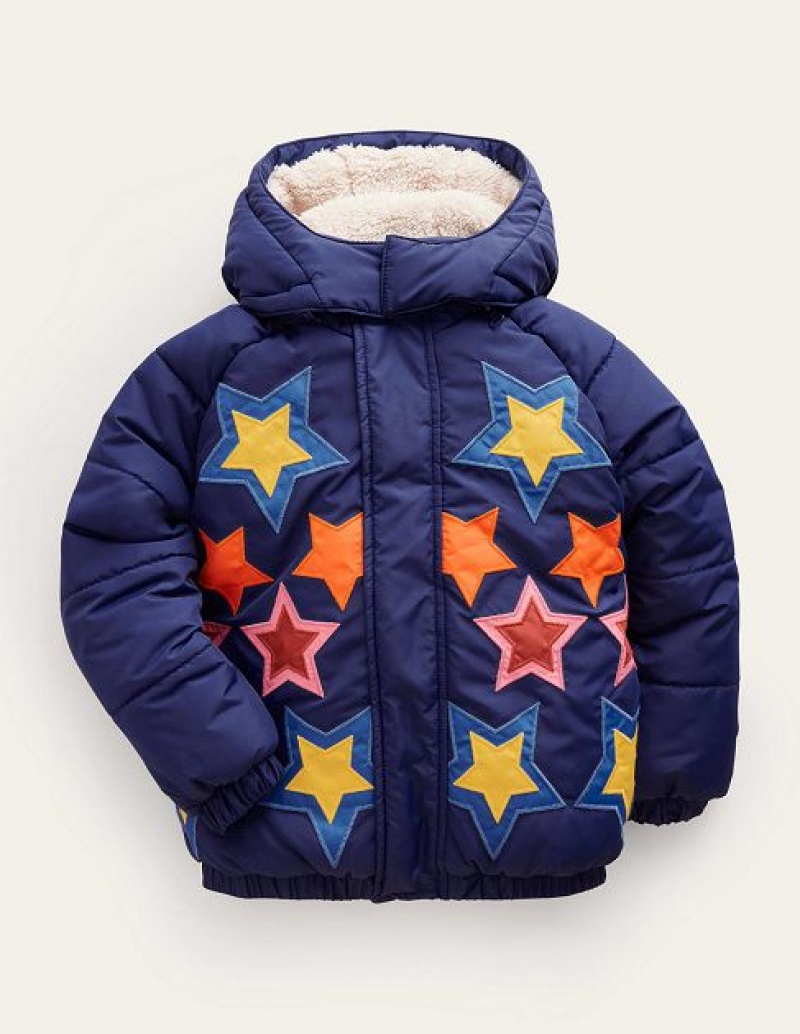 Navy Kids' Boden Appliqué Padded Coats | 25410SOVI