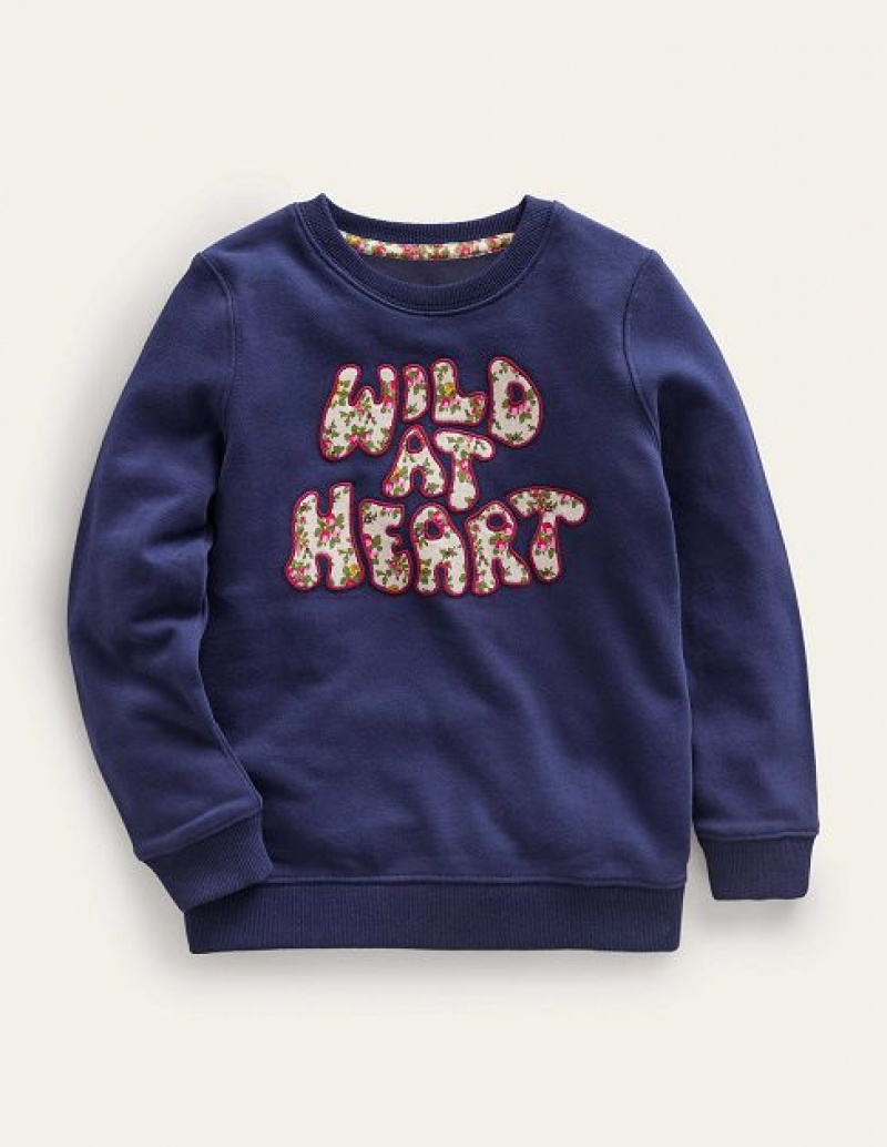 Navy Kids' Boden Applique Sweatshirts | 79803YIOF