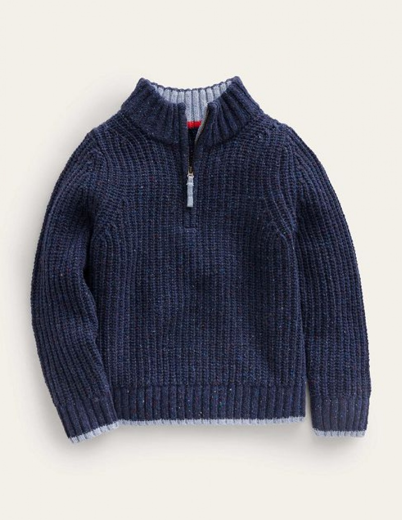 Navy Kids' Boden Chunky Half Zip Sweaters | 19432RGES