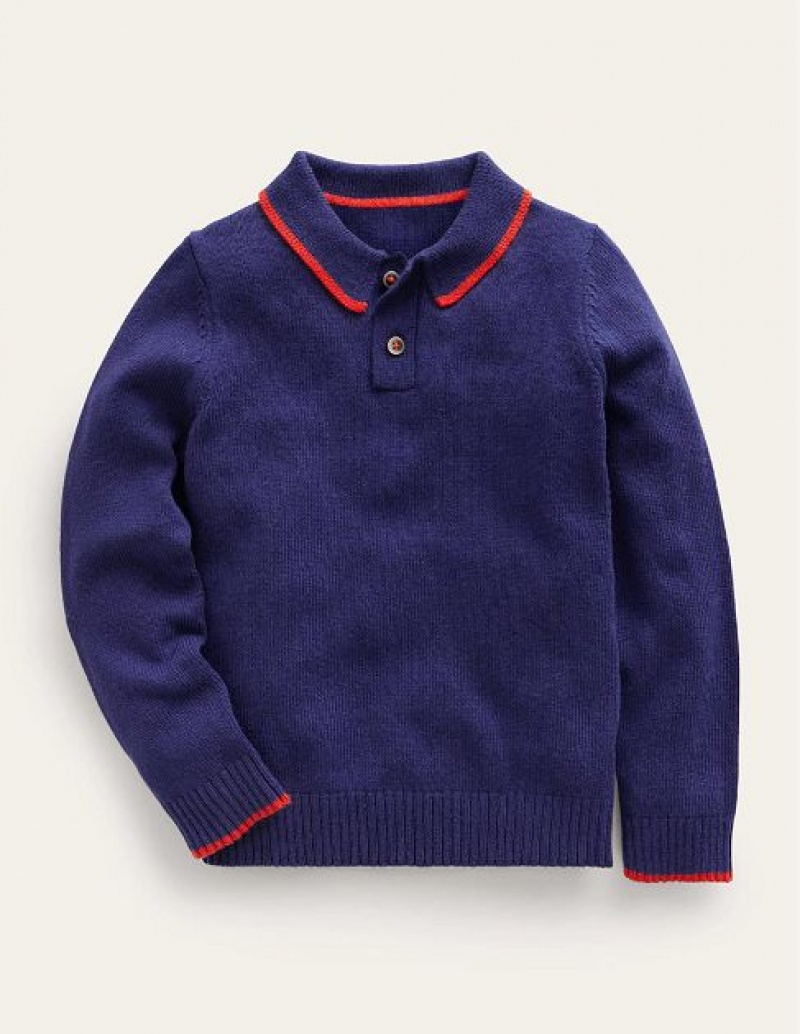 Navy Kids\' Boden Collared Knit Tops | 09864SMED