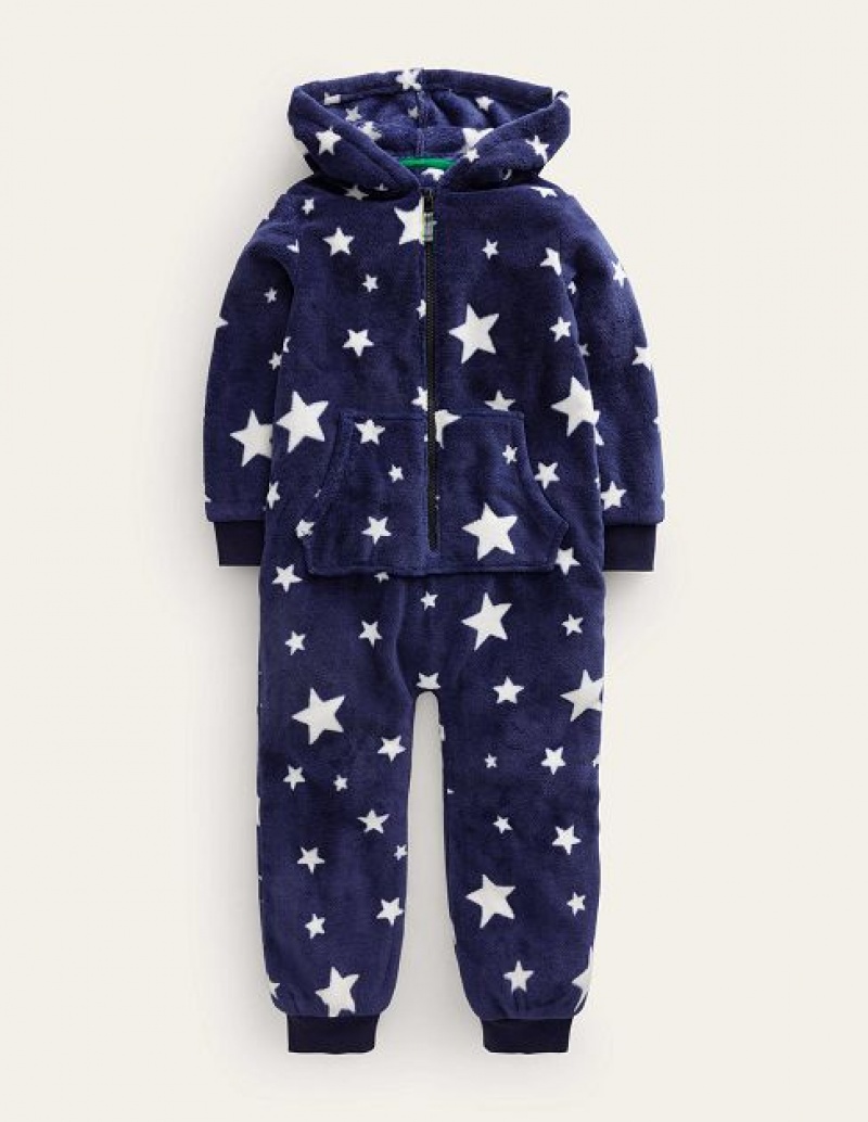 Navy Kids' Boden Cosy Fleece All-in-one Pajamas | 69187HVLN