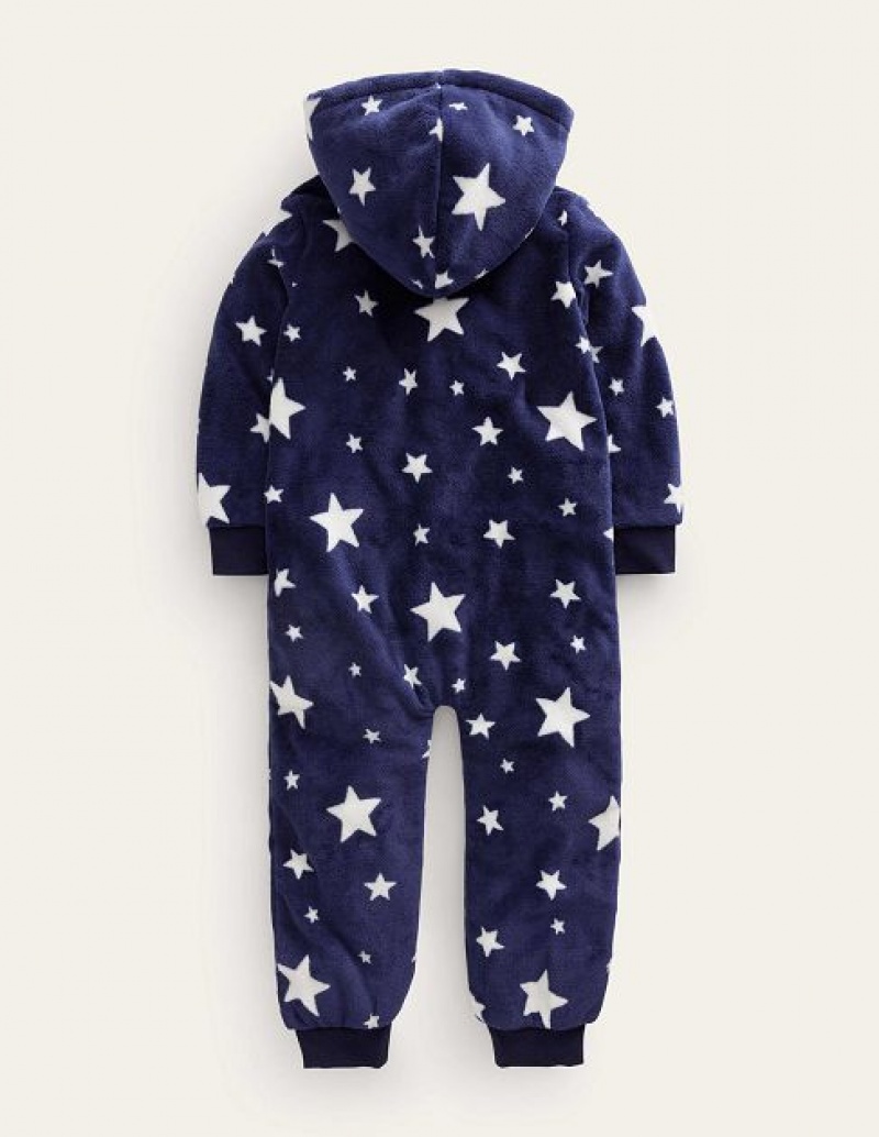 Navy Kids' Boden Cosy Fleece All-in-one Pajamas | 69187HVLN