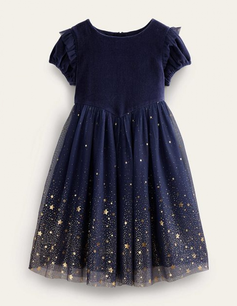 Navy Kids' Boden Dip Dye Metallic Party Dress | 72895HDNY