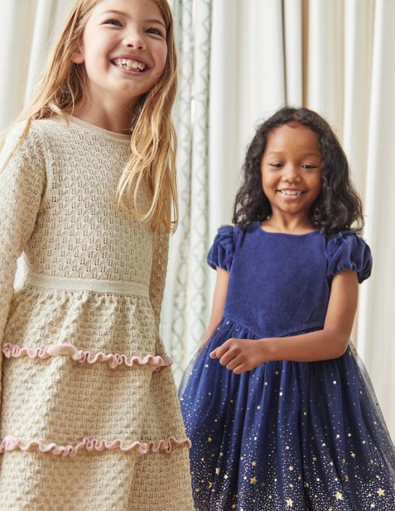 Navy Kids\' Boden Dip Dye Metallic Party Dress | 72895HDNY