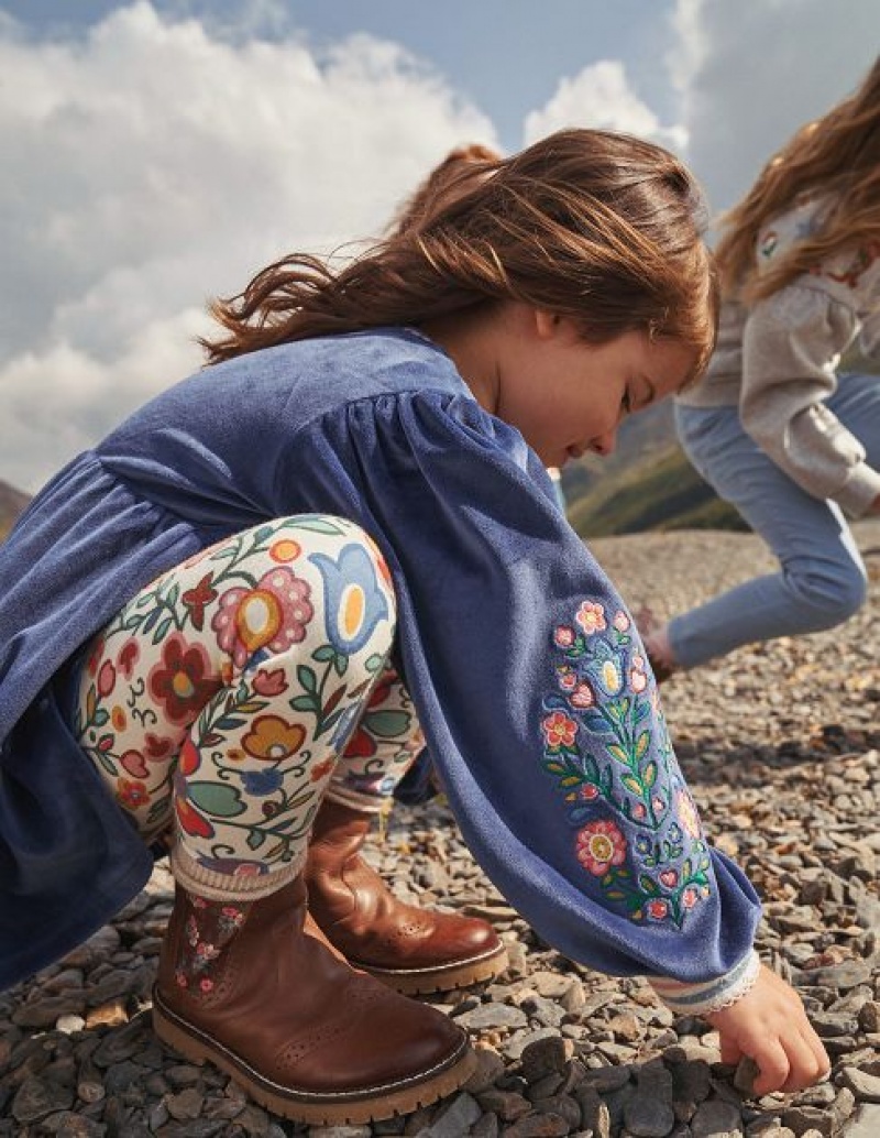 Navy Kids' Boden Embroidered Velour Dress | 96140CJRP