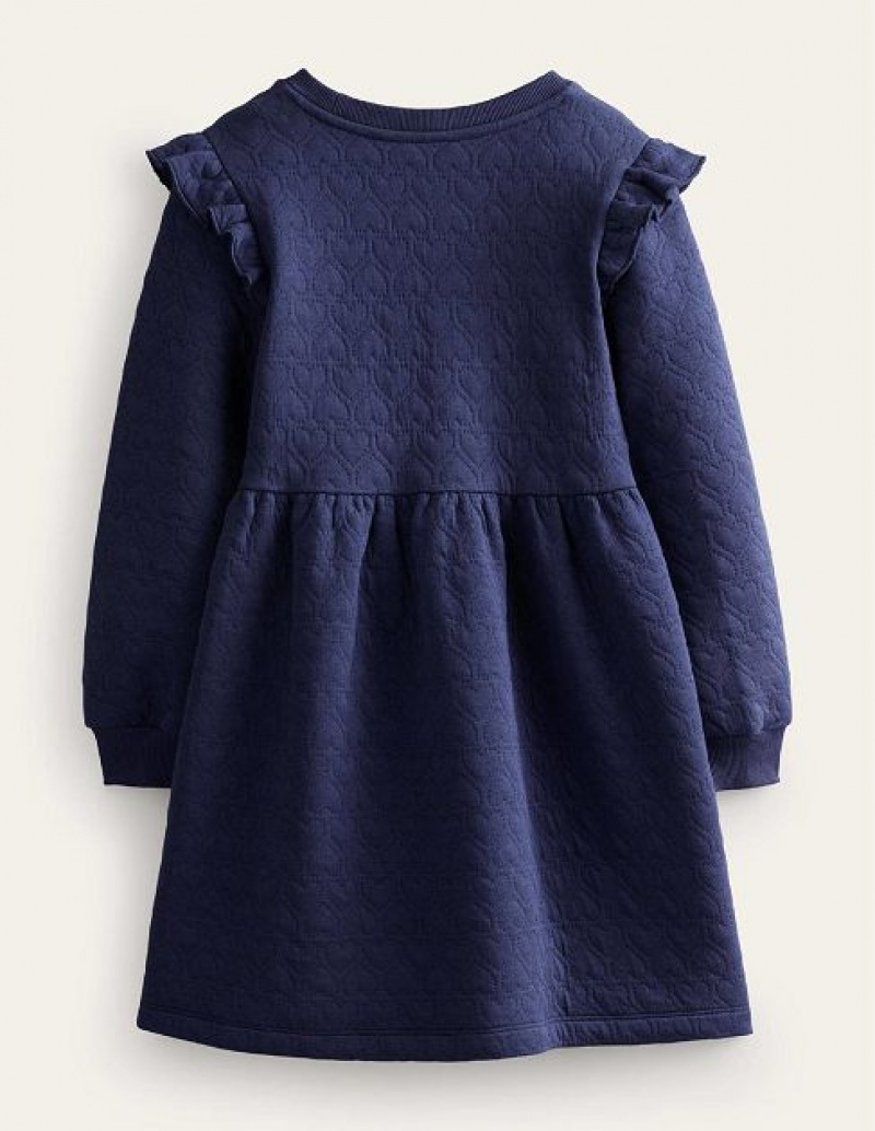 Navy Kids' Boden Heart Jacquard Sweat Dress | 30216USZE