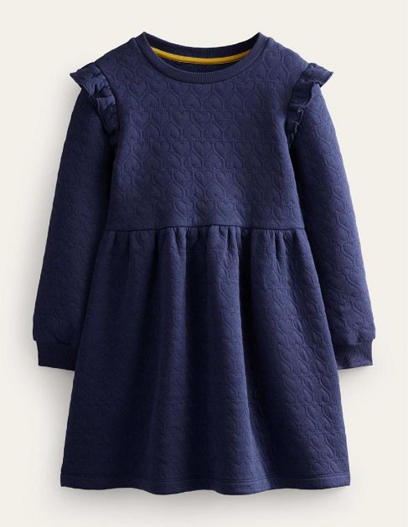 Navy Kids\' Boden Heart Jacquard Sweat Dress | 30216USZE