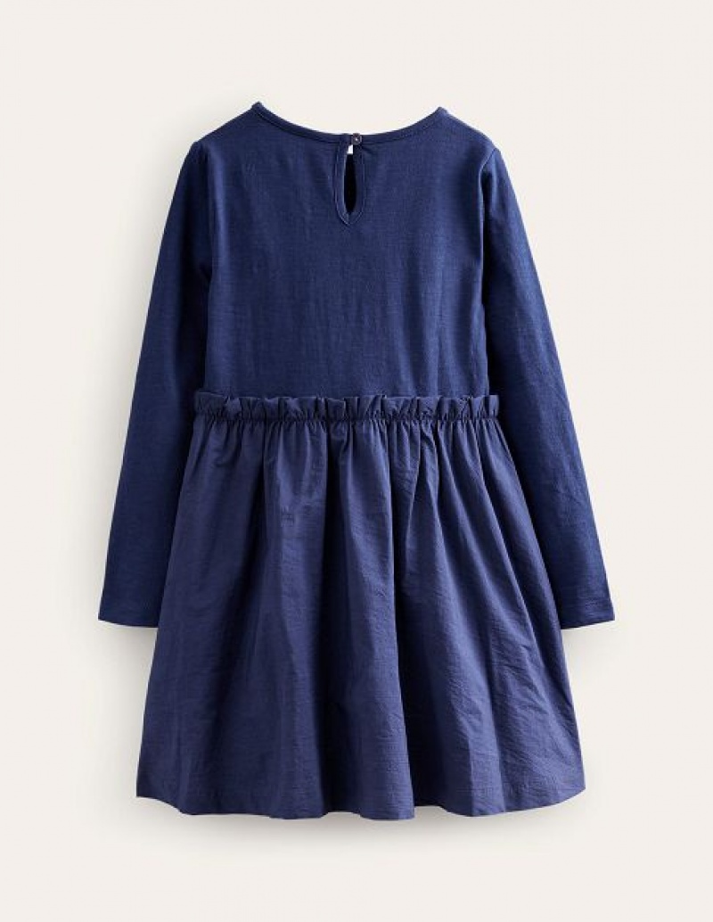 Navy Kids' Boden Jersey Woven Applique Dress | 12960NIPZ