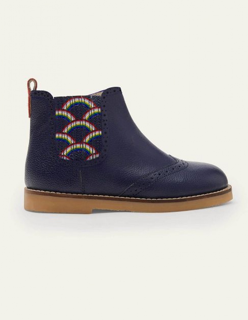 Navy Kids' Boden Leather Chelsea Boots | 38490IQGL