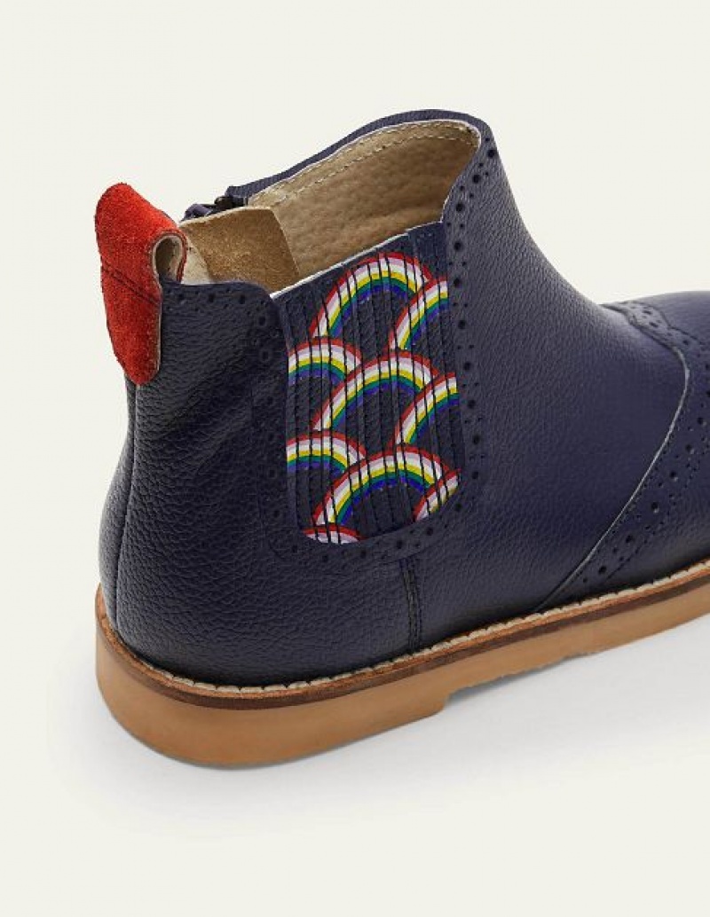 Navy Kids' Boden Leather Chelsea Boots | 38490IQGL