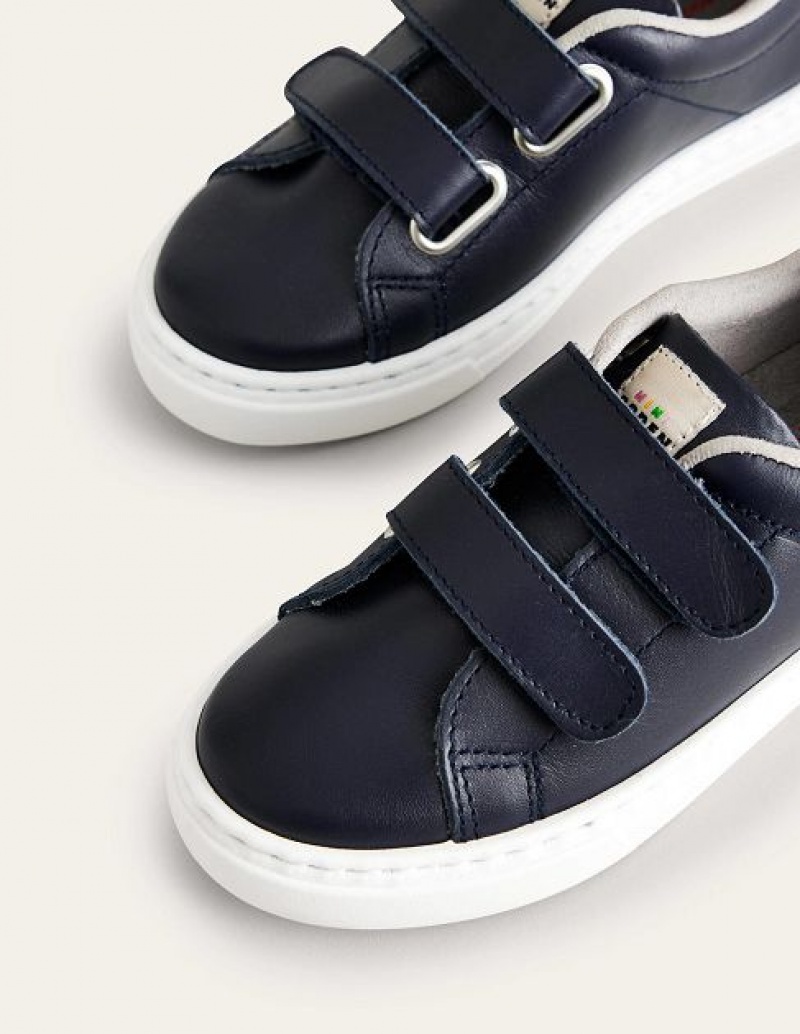 Navy Kids' Boden Leather Double Strap Low Tops | 08764EUSG