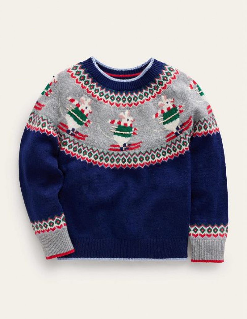 Navy Kids\' Boden Novelty Fair Isle Sweaters | 86317HDMY