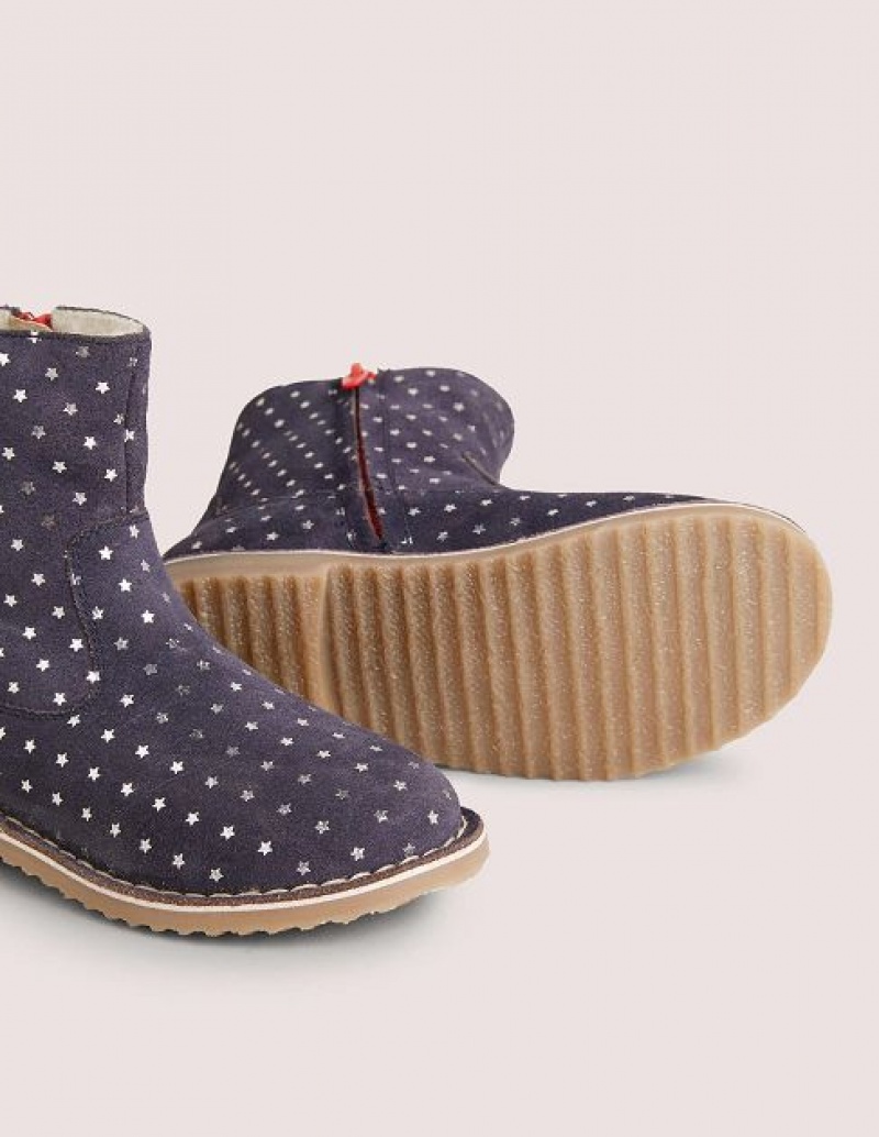 Navy Kids' Boden Print Suede Ankle Boots | 62153HUBF