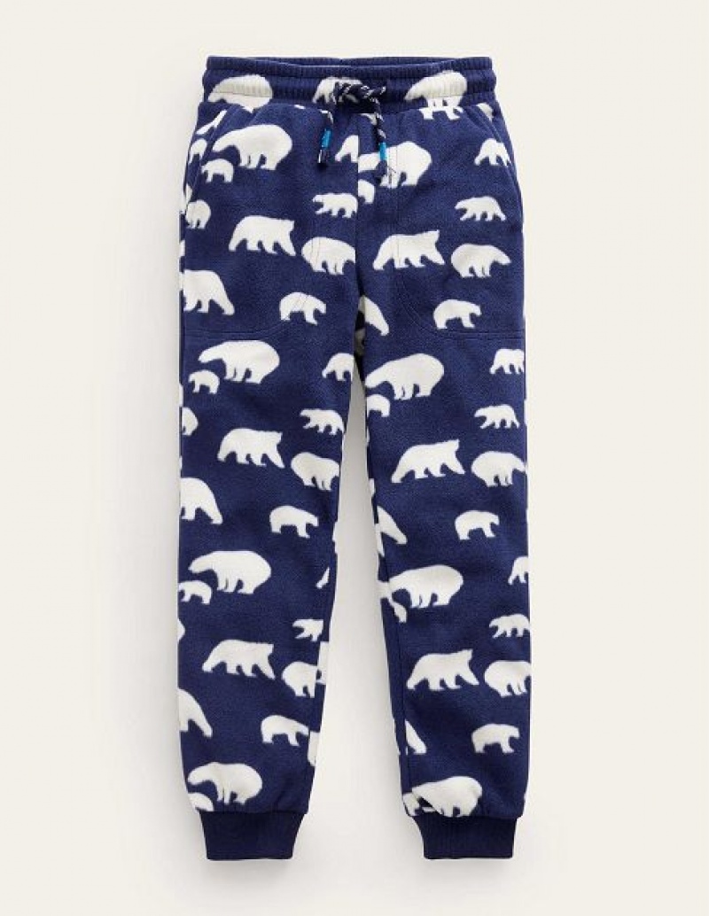 Navy Kids' Boden Printed Fleece Joggers | 84567HOKL