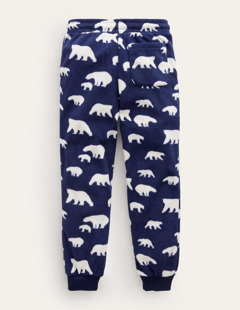 Navy Kids' Boden Printed Fleece Joggers | 84567HOKL