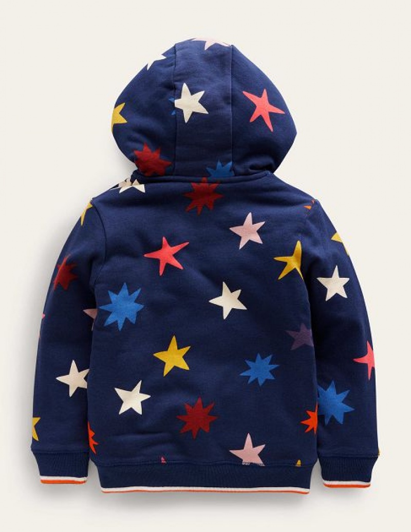 Navy Kids' Boden Printed Shaggy-lined Hoodie | 62891DURN