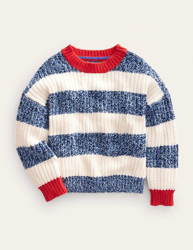 Navy Kids' Boden Ribbed Stripe Sweaters | 26405TLES